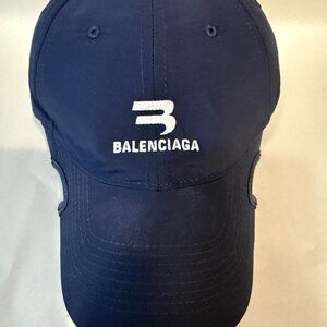 BALENCIAGA Embroidered Logo Baseball Cap BLUE Size L. Brand New Never Worn